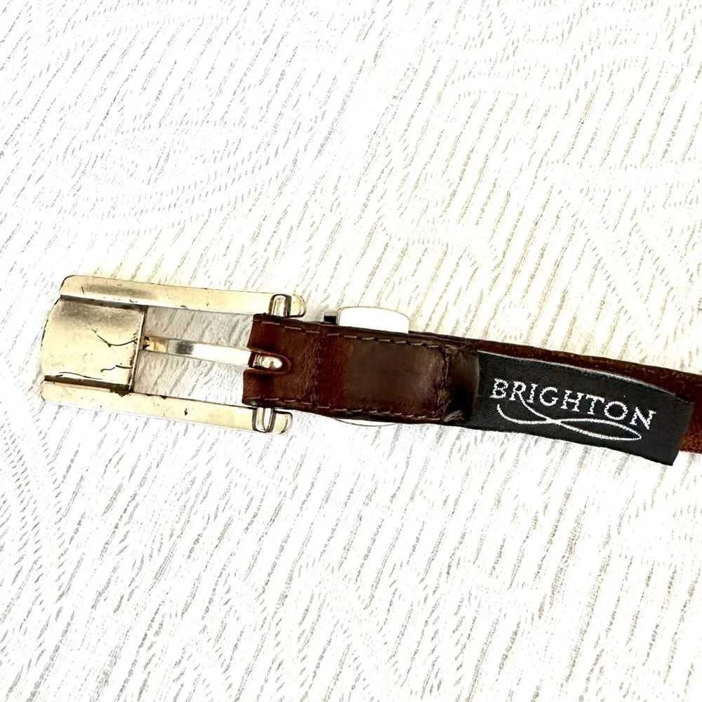 Brighton Silver Ranger Buckle Brown Leather Belt Sz L 34 B2807 - Picture 13 of 13